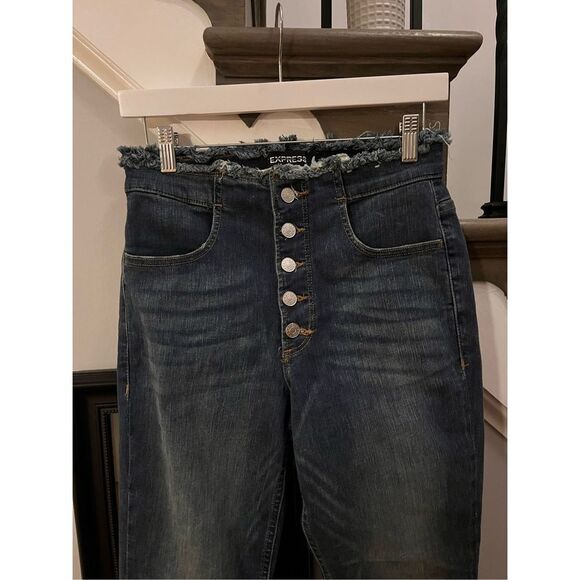 Express Stretch Ankle High-Rise Raw Waistband Button Fly Jeans sz 6 Y2K EUC - Picture 1 of 7
